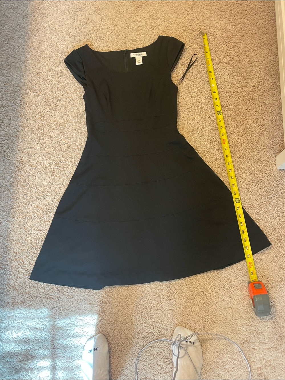 White House Black Market Black Cap-Sleeve Fit & Flare Dress very flattering